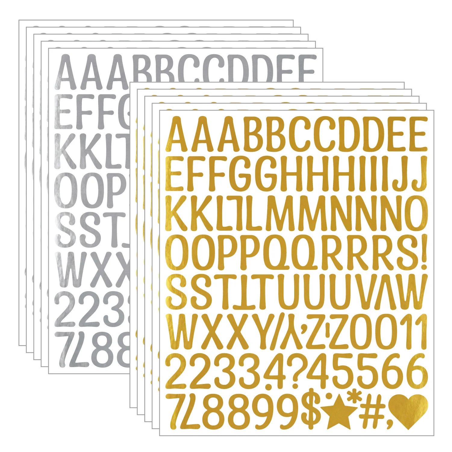 1 Inch Metallic Gold Silver Art Font Letter Stickers, DIY Name Gift Box Wedding Decor Alphabet Stickers