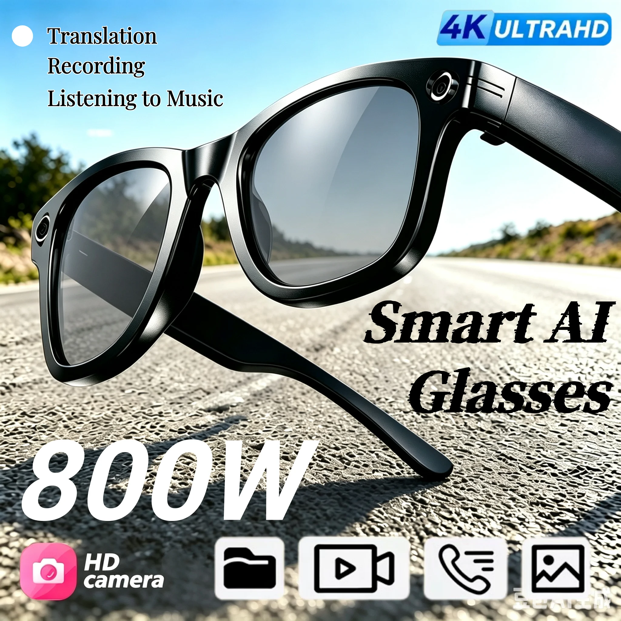 

Smart Glasses AI Translation 8MP HD Camera 4K Shooting Image Bluetooth Call Recording Music Smart Motorcycle Glasses 2026 New