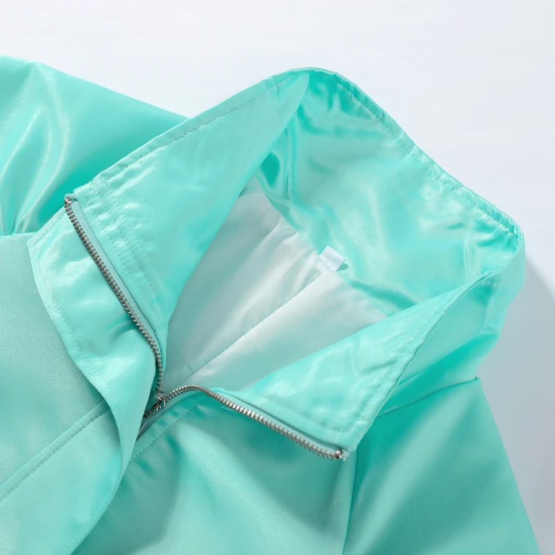 Übergroße, taillenbetonte, glänzende Oberflächenmäntel für Damen, Street-Style, Stehkragen, Laternenärmel, einfarbige, lockere Jacken, schicke Oberbekleidung – Detail 7