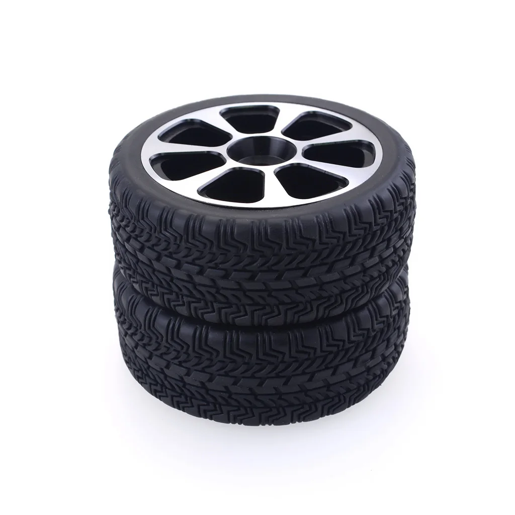 

hobbysoul 4pcs New RC 1:10 On Road flat car Tires Soft & Alloy Aluminum wheels Rims Hex 12mm