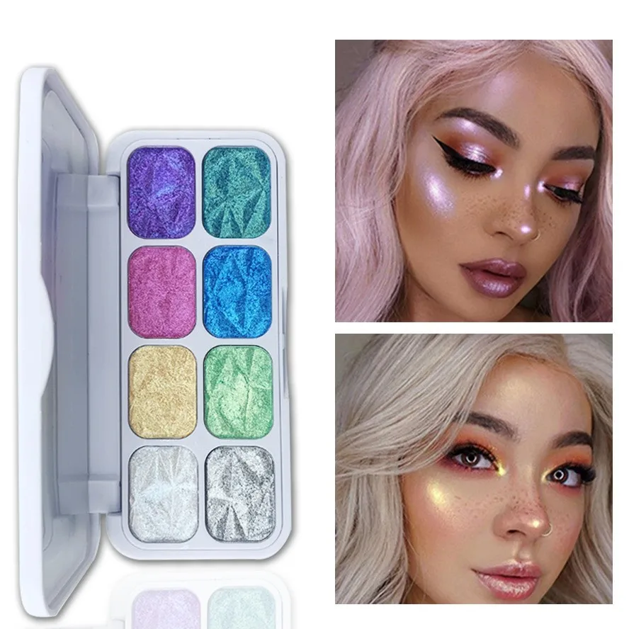 Glistening Highlighter Palette Mermaid Intensely Pigmented Duochrome Eyeshadow Powder Silky Shimmer Glow Face Make Up Palette