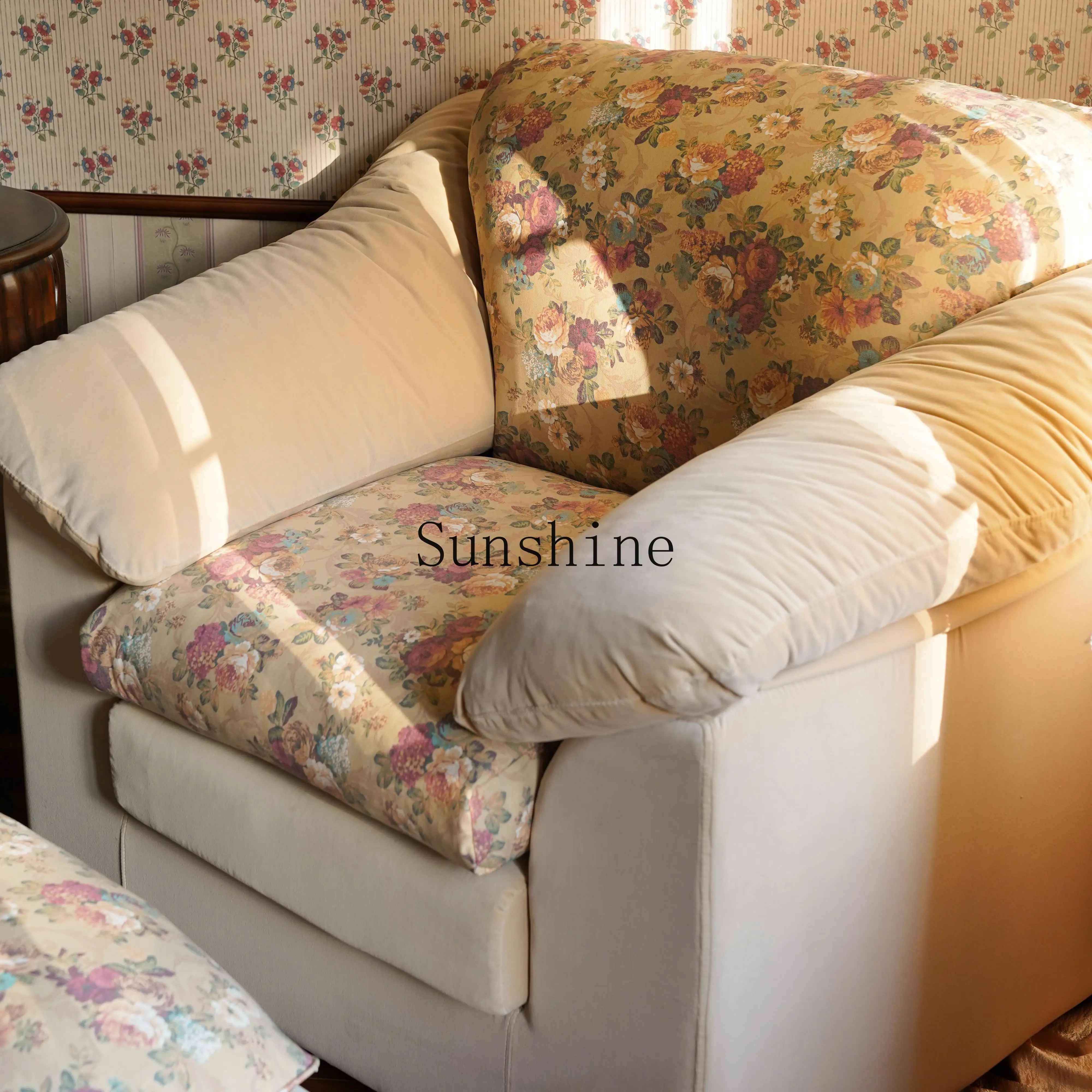 Removable and washable lazy retro floral French fabric single pedal sofa