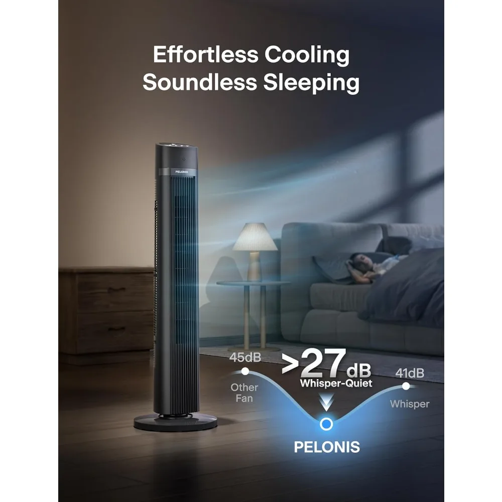 Bladeless Tower Fan, with Remote Control, 26ft/s, 90° Oscillation, 3 Speed Settings, 27 Db, 3 Modes, 15-Hour Timer, LED Display