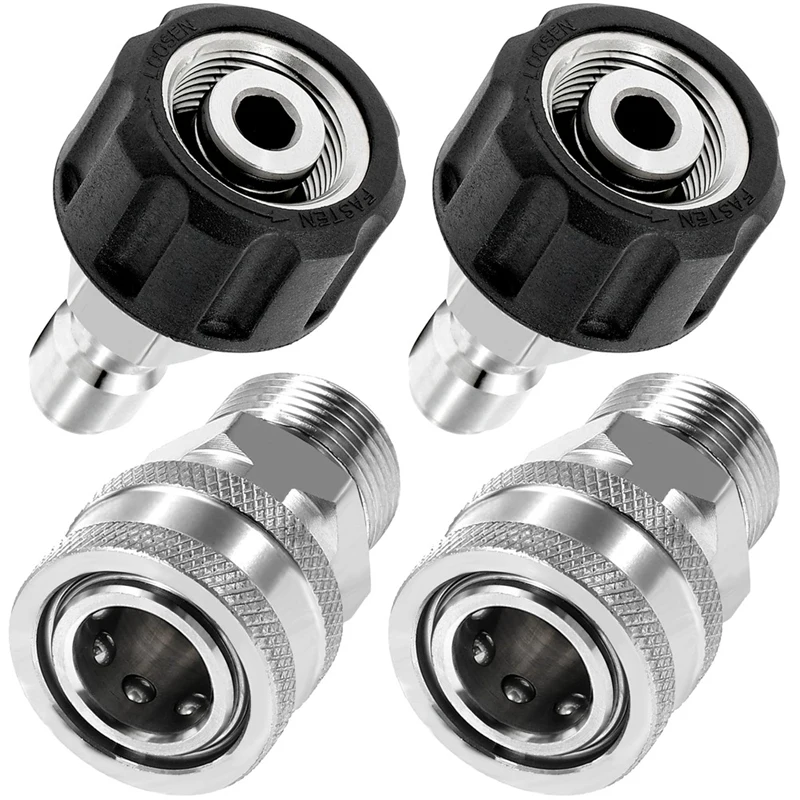 

4Pcs Pressure Washer Adapter Set, Quick Connect Kit, M22 14Mm To M22 Metric Fitting, Stainless Steel Easy Install Easy To Use