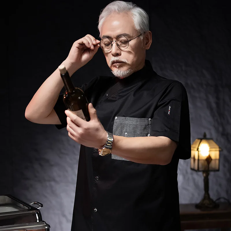 Uniforme de trabajo de cocina para restaurante de Hotel, chaqueta de Chef de manga corta, abrigo de cocina blanco de verano para Chef de pastelería y panadería