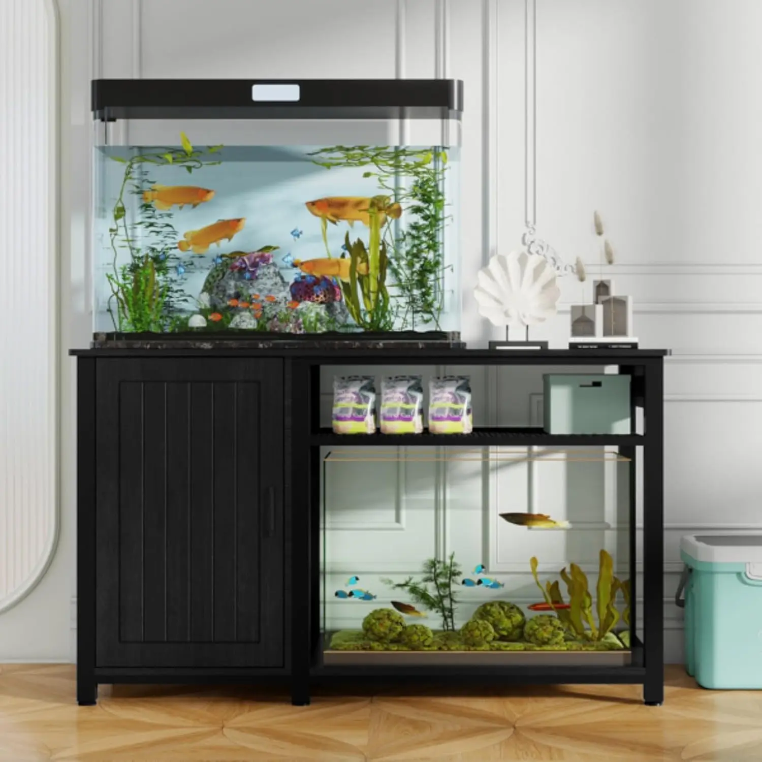 Fish Tank Accessories Storage Cabinet, Metal Fish Tank Stand, Heavy Duty Gallon Aquarium Stand with Power Outlet,