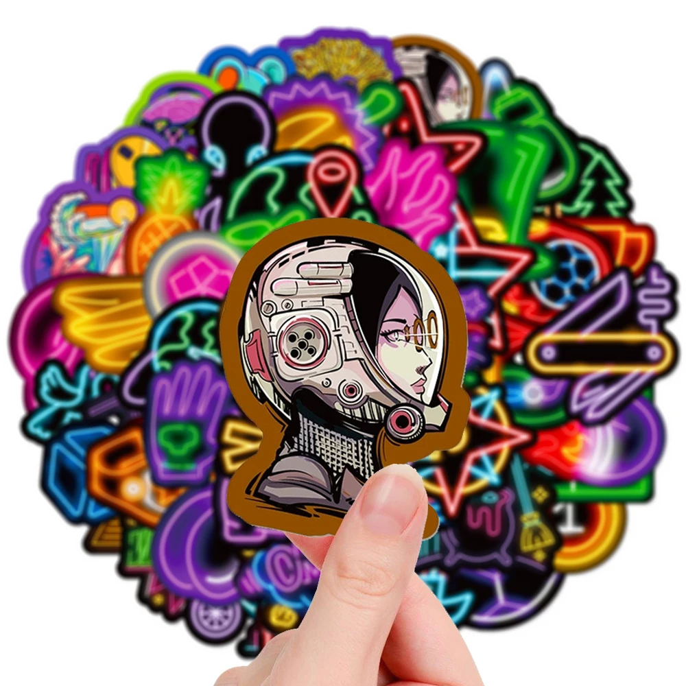 

10/30/50pcs Neon Light Stickers Cartoon Aesthetic Art Decals for Phone Suitcase Stationery Laptop Cool Graffiti Sticker Toy Gift