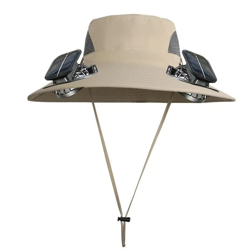 Solar Powered Fan Hat Men's Outdoor Cooling Fan Hat USB Rechargeable Wide Brim Sun Protection UV Hat for Fishing/Hiking/Camping