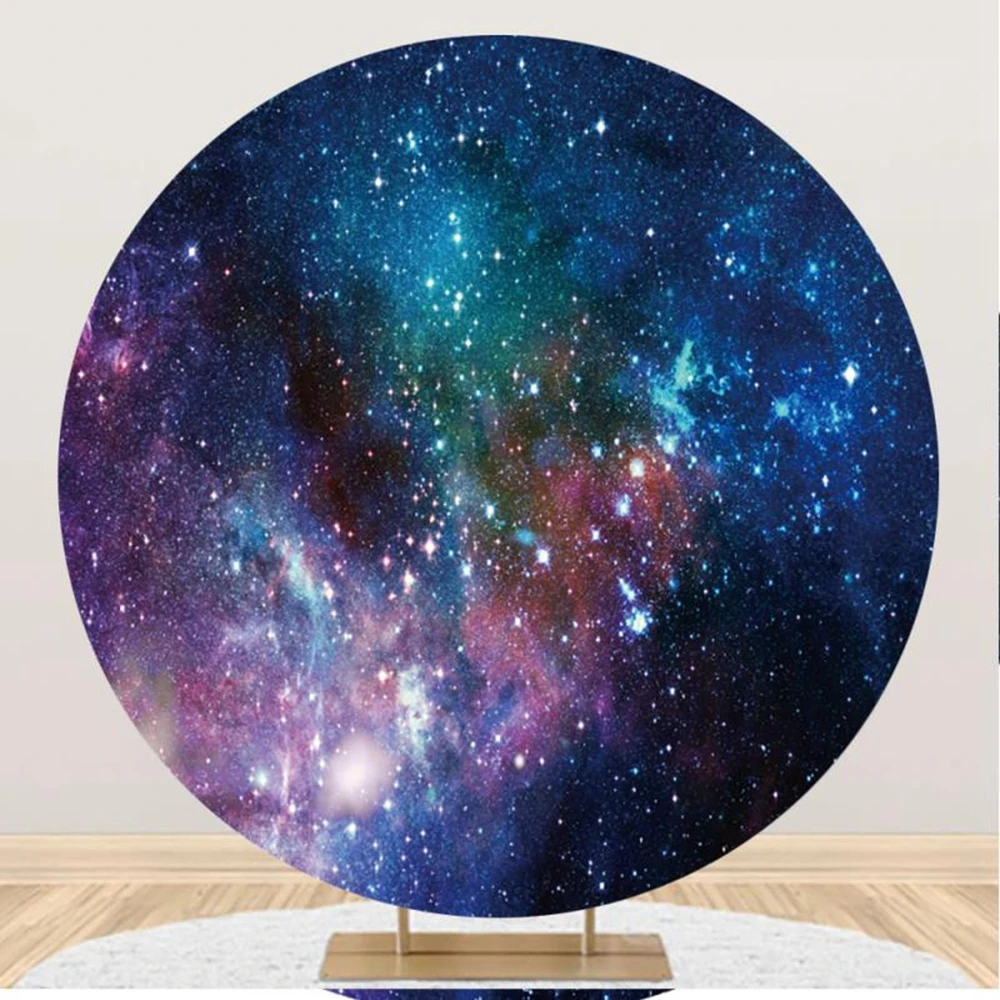 Universe Milky Nebula Round Backdrop Cover Outer Space Galaxy Night Baby Shower Birthday Party Circle Photography Background