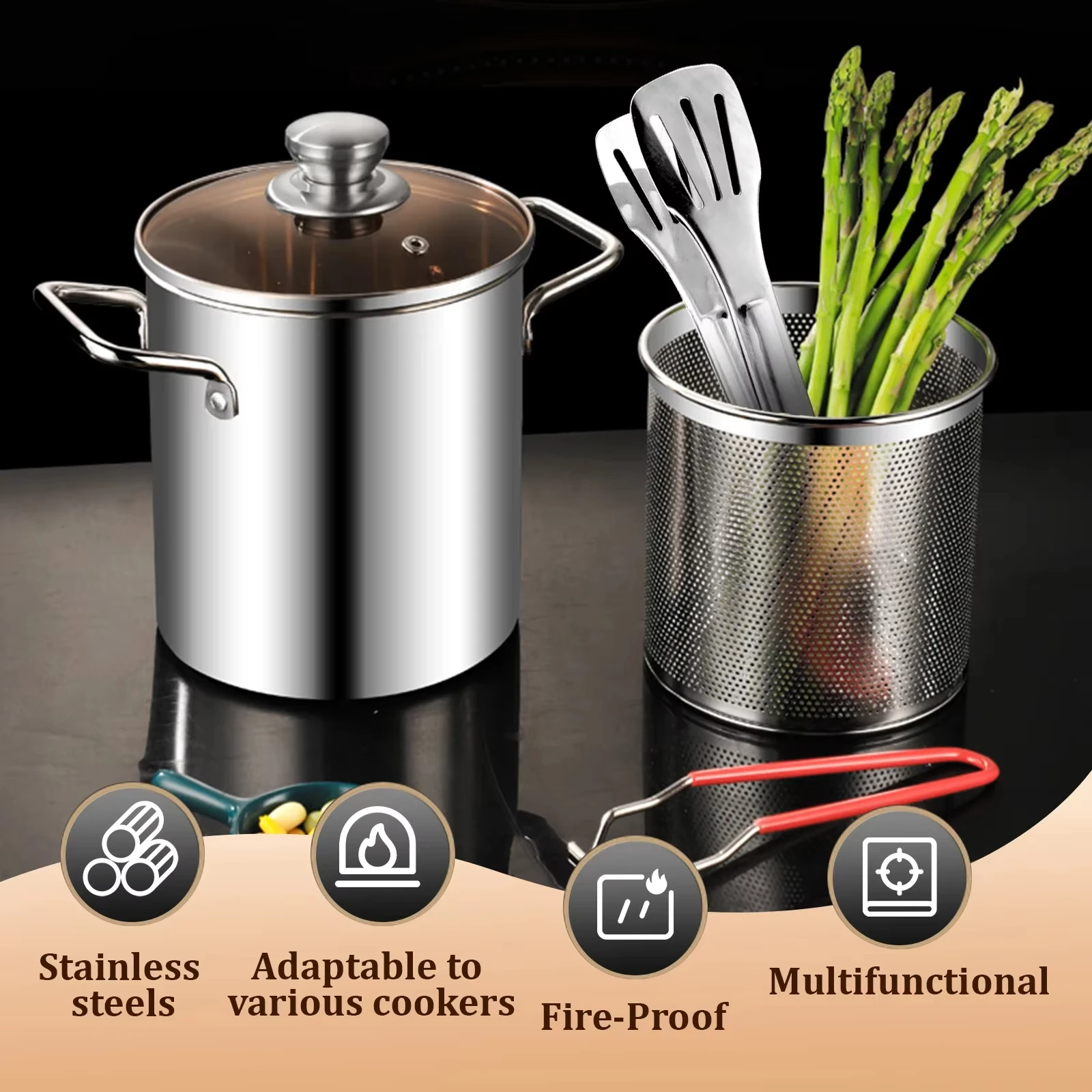 Deep Fryer Pot Stainless Steel Fry Pot with Basket and Lid Food Grade Deep Fryer Multifunctional Deep Frying Pot 3.2Quart