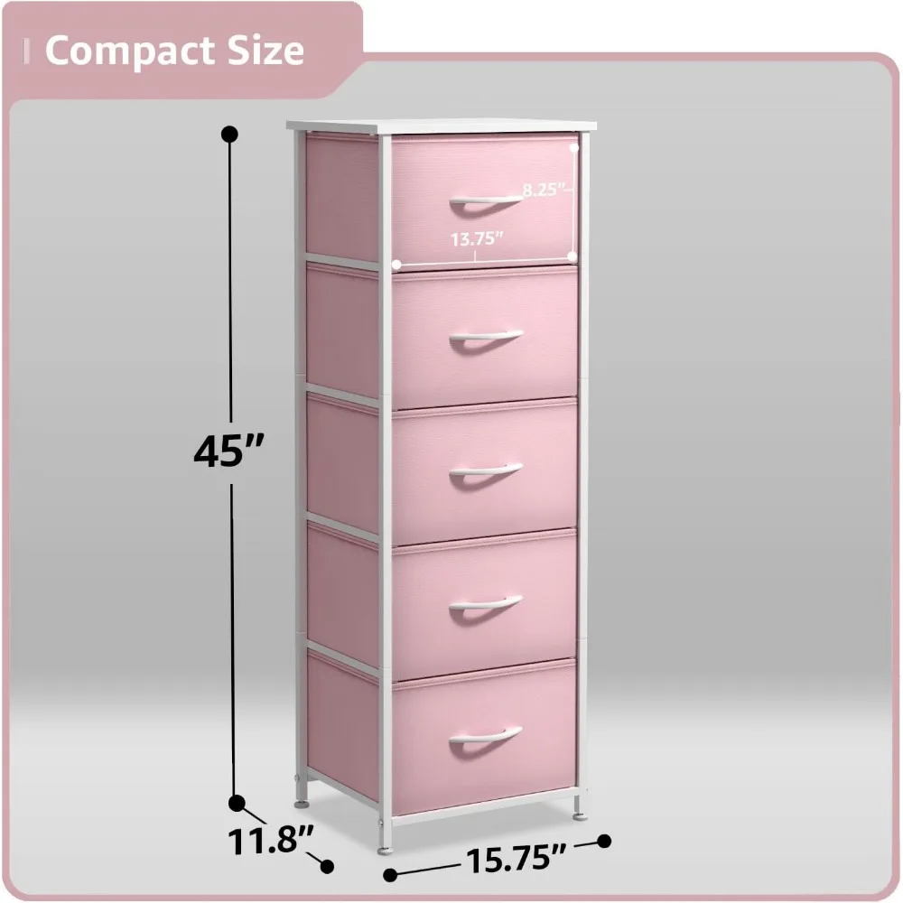 Cómoda para dormitorio infantil - Cómoda con 5 cajones, torre alta de almacenamiento, organizador de ropa, para armario, para sala de juegos, para guardería