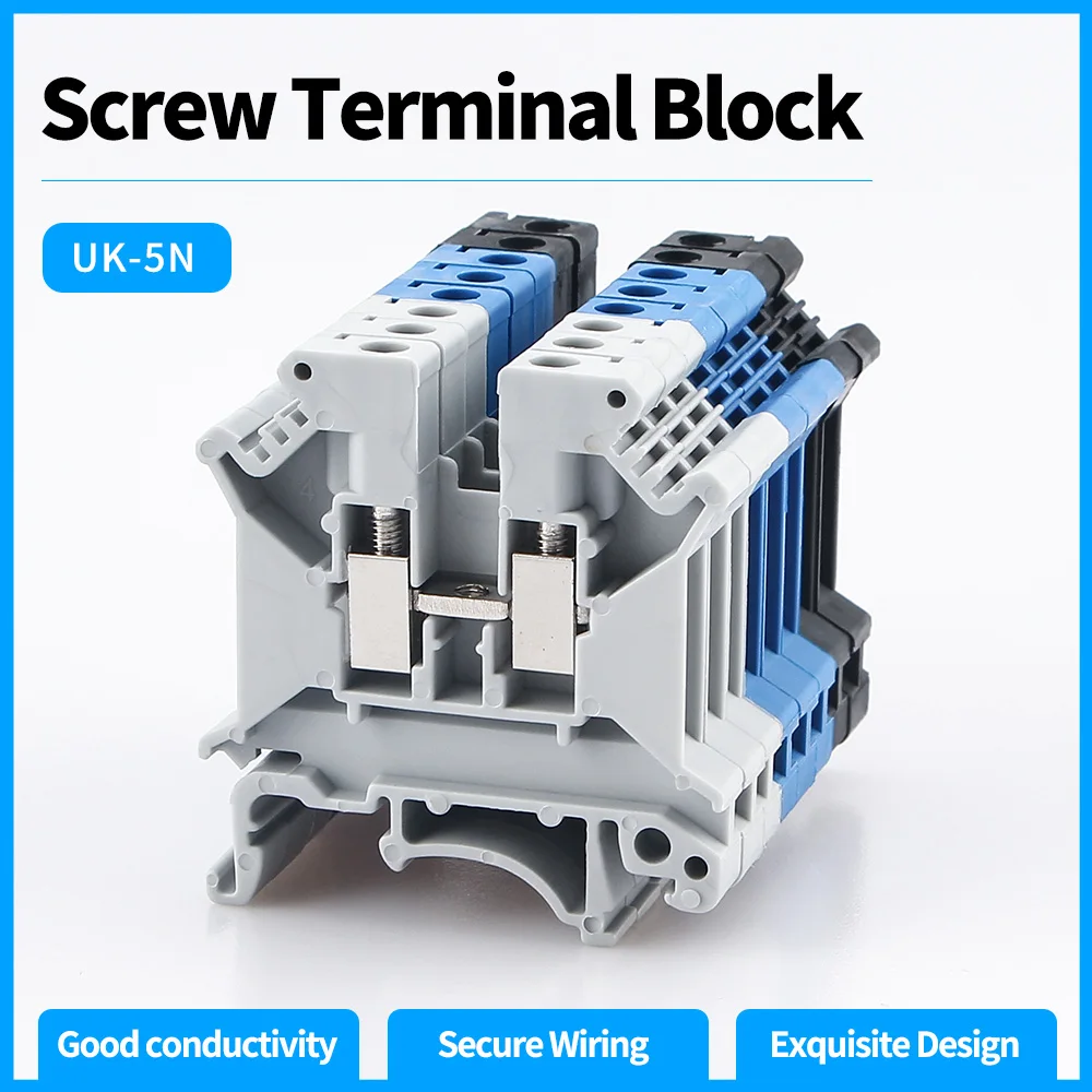 UK-5N DIN Rail Terminal Block 100pcs Screw Clamp 24A 500V AWG24-10 Multi-Purpose Electrical Connector