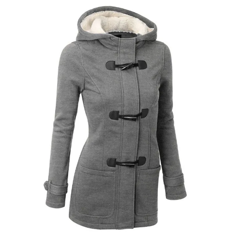 Selling Amazon Hooded Classic Cow Horn Button Jacket Cotton Coat Women Autumn Winter Parkas Fashion Outerwear