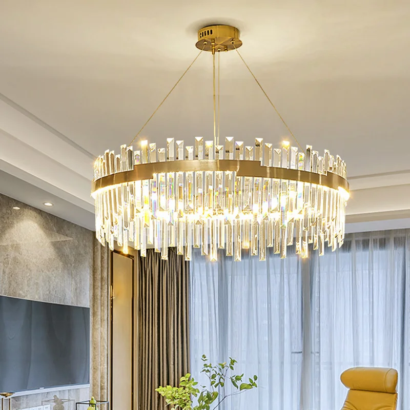 LED Golden Round Crystal Ceiling Chandelier for Living Room, Bedroom, Dining Room Home Decoration with Adjustable Chandelier Rop