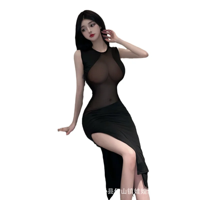 Abito lungo trasparente da discoteca aderente da donna