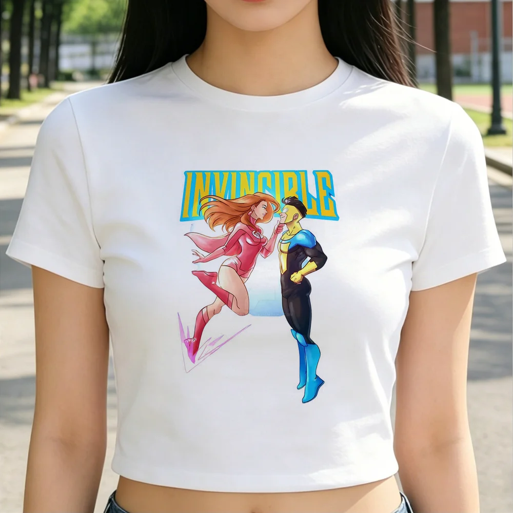 Invincible crop top women korean fashion kawaii graphic jojifuku tshirt meme anime japanese