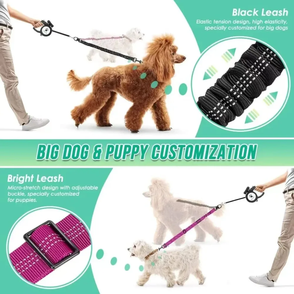 16ft Long Dual Dog Leash Attachment Double Leashes Training for Small Large Dogs  Adjustable Strap Shock Absorbing Bungee