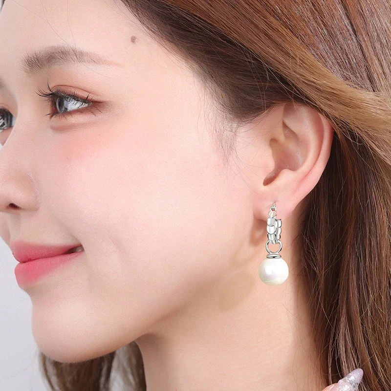 French Temperament Pea Pearl Circle Earring Simple 925 Silver Earrings For Women KOFSAC
