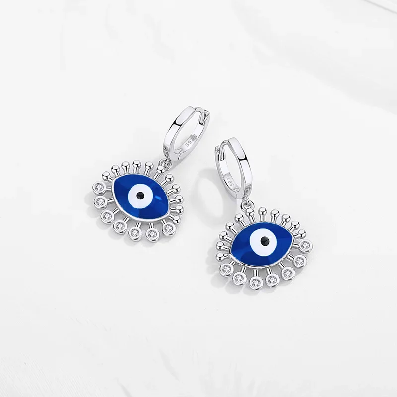 Tongzhe Turkish Lucky Evil Eye Statement Drop Earrings New Style Amulet Charm 925 Sterling Silver Hanging Earring Jewelry Gifts