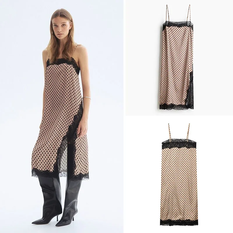 

Весенняя новинка: Сексуальное женское платье без рукавов ZA2026 с кружевной отделкой и принтом в горошек, без бретелек, модное этническое платье