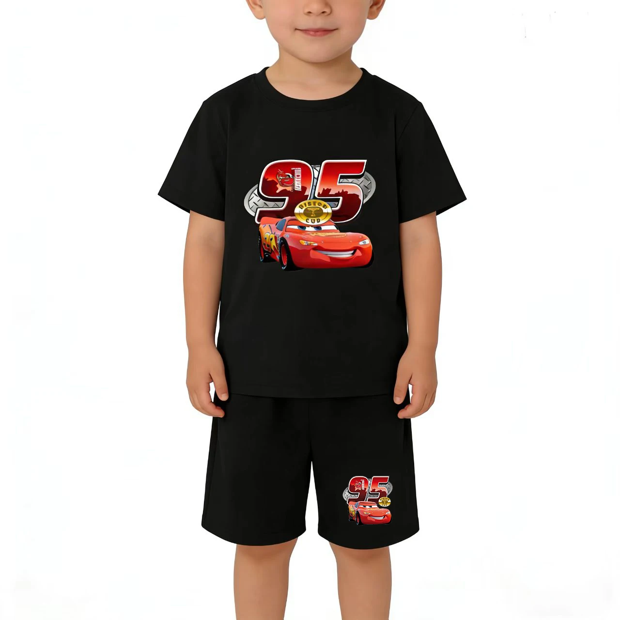 

Kids T-shirt Summer Car Lightning McQueen Print Short-sleeved+Shorts Two-piece set Boy Girl 3-12 Years Casual Sports Running Set