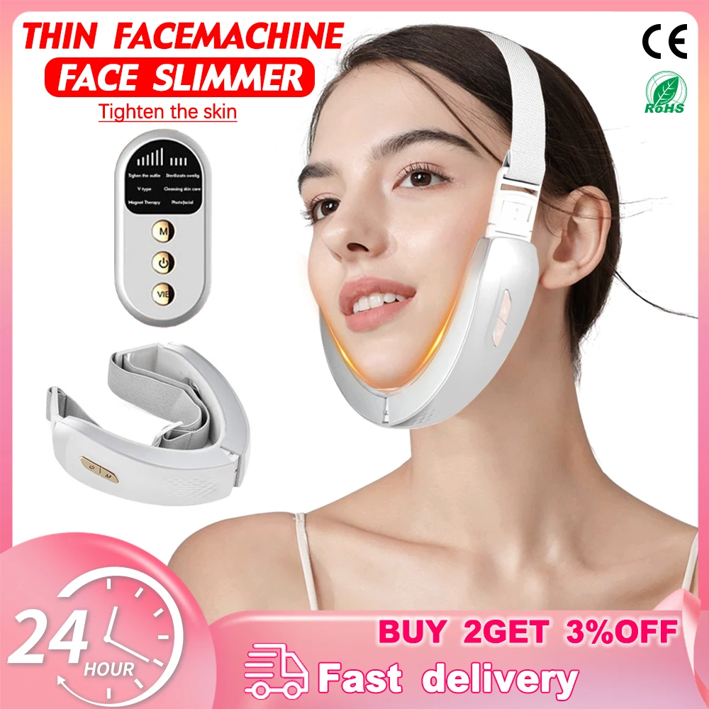 V line Up Face Lifting EMS Massager Double Chin Machine Heating Belt Red Blue LED Photon Therapy Tightening Slimming Vibration