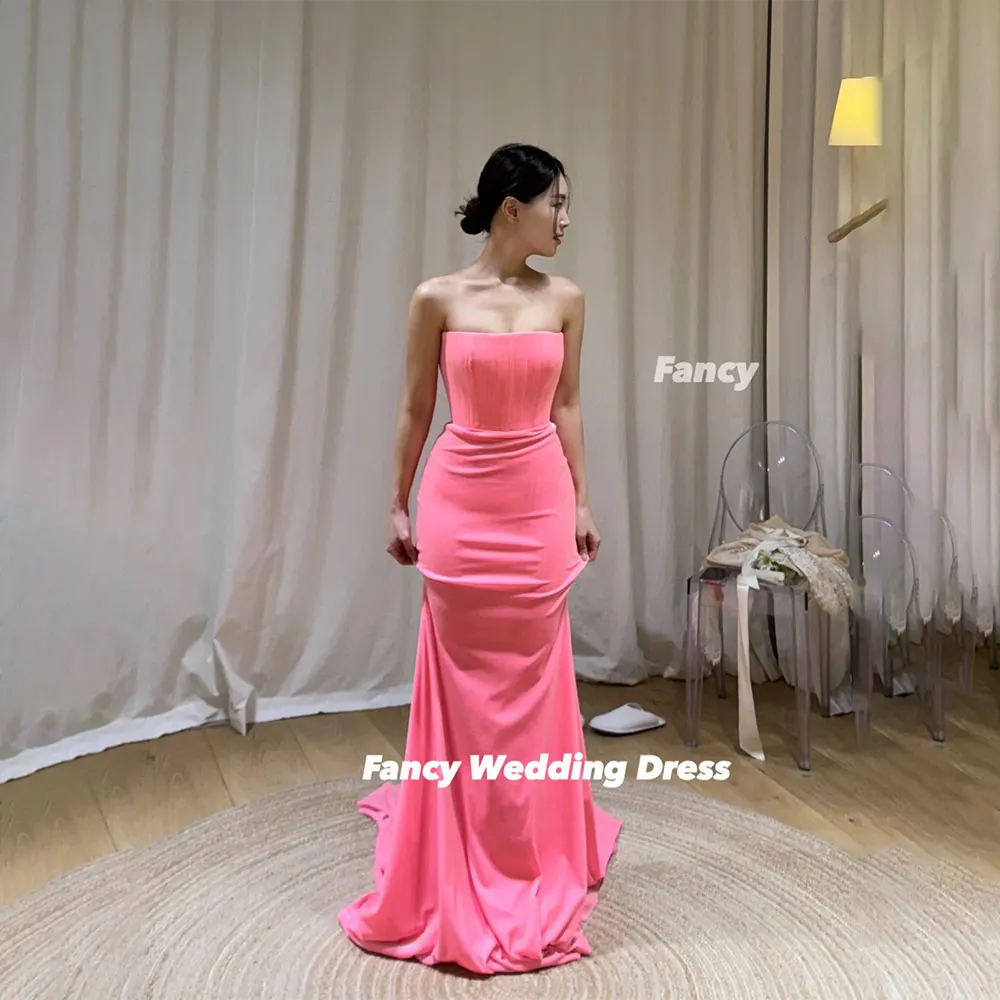 

Fancy Princess Pink Mermaid Evening Dress Elastic Satin Sleeveless Wedding Dress Korea Women Photoshoot Floor Length Customized