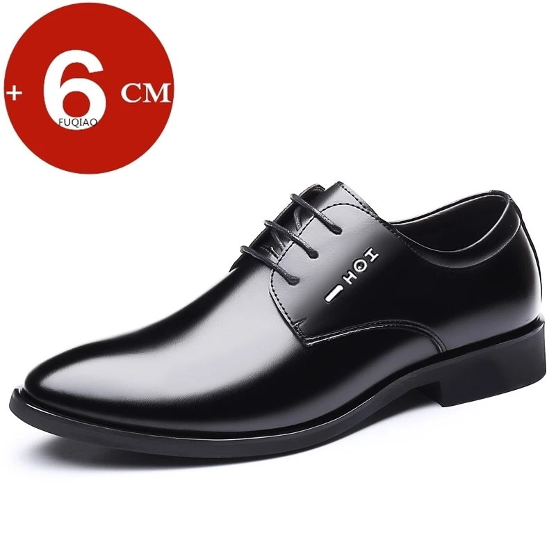 

Black 6CM Elevator Dress Shoes for Men Business Formal Lace Up Oxfords Wedding Shoes Comfort Invisible Height Increasing Sneaker