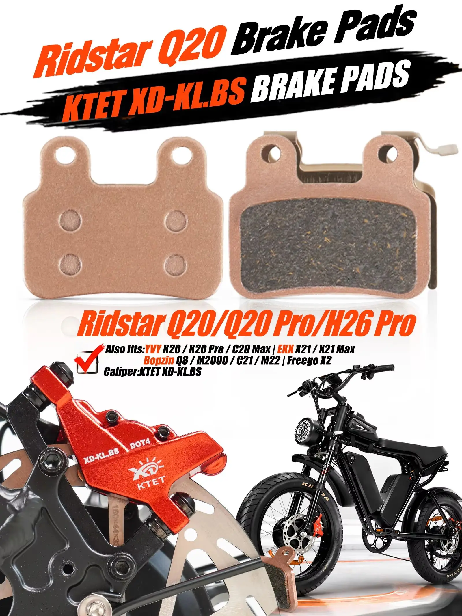 AliExpress CMACEWHEEL 1 Pair Semi-Metallic Brake Pads for Ridstar Q20 Q20 Pro H26 Pro, E-Bike Disc Brake Pads Replacement for KTET XD-KL.BS Caliper
