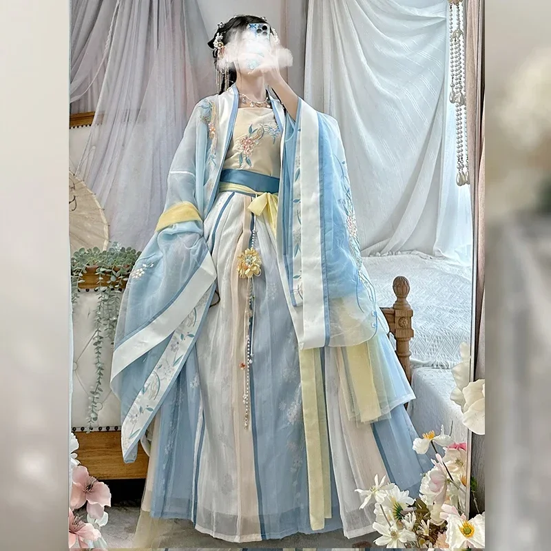 

2023 Blue Summer Hanfu Women Chinese Traditional Embroidery Stage Dance Dress Female Fairy Cosplay Costume Hanfu Song Dynasty