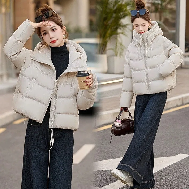 2025 Winter Women's European Short Down Cotton Clothes New Fashion Korean Hooded Small Man Thickened Cold Jacket Warm Jacket