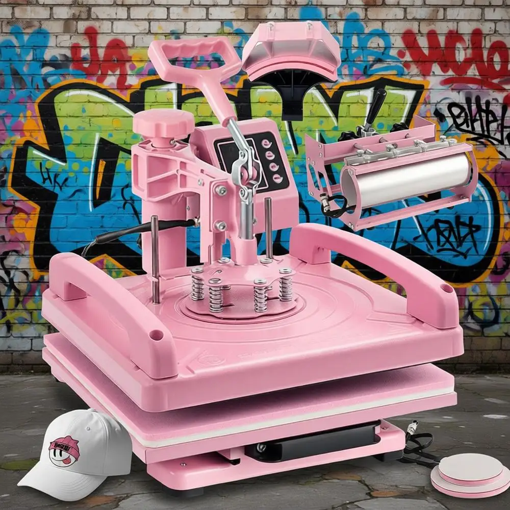 

5 in 1 Heat Prhine 15x15 Inch, Heat Prhine or T Shirts Hat Mug Plate 360° Swing Away, Sublimation Heat PrHeat Transer hine W/ 30