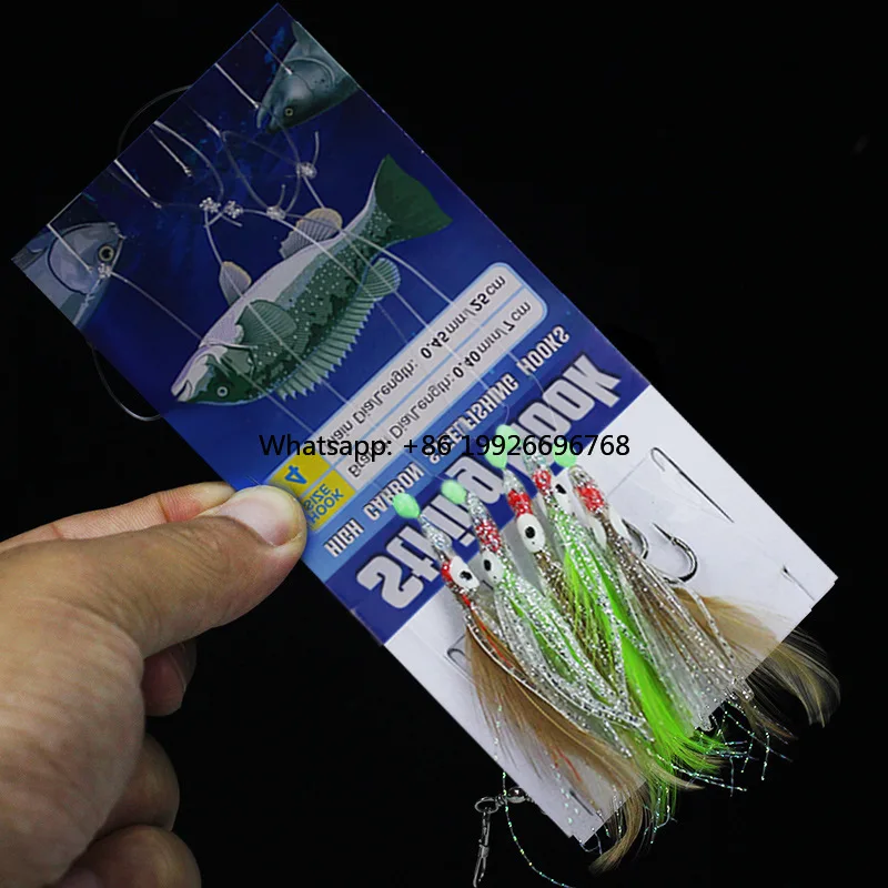 

Wholesale Sabiki Rig Fishhook Fishing Lure Set Artificial Silicone Soft Squid Bait False Luminous Bead Flies Rattlin Sabiki manu