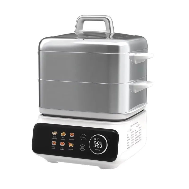 

New Electric Steamer 304 SS Food Grade Digital Knob Control 16L Multifunction Steamer Hot Pot With Steam Basket