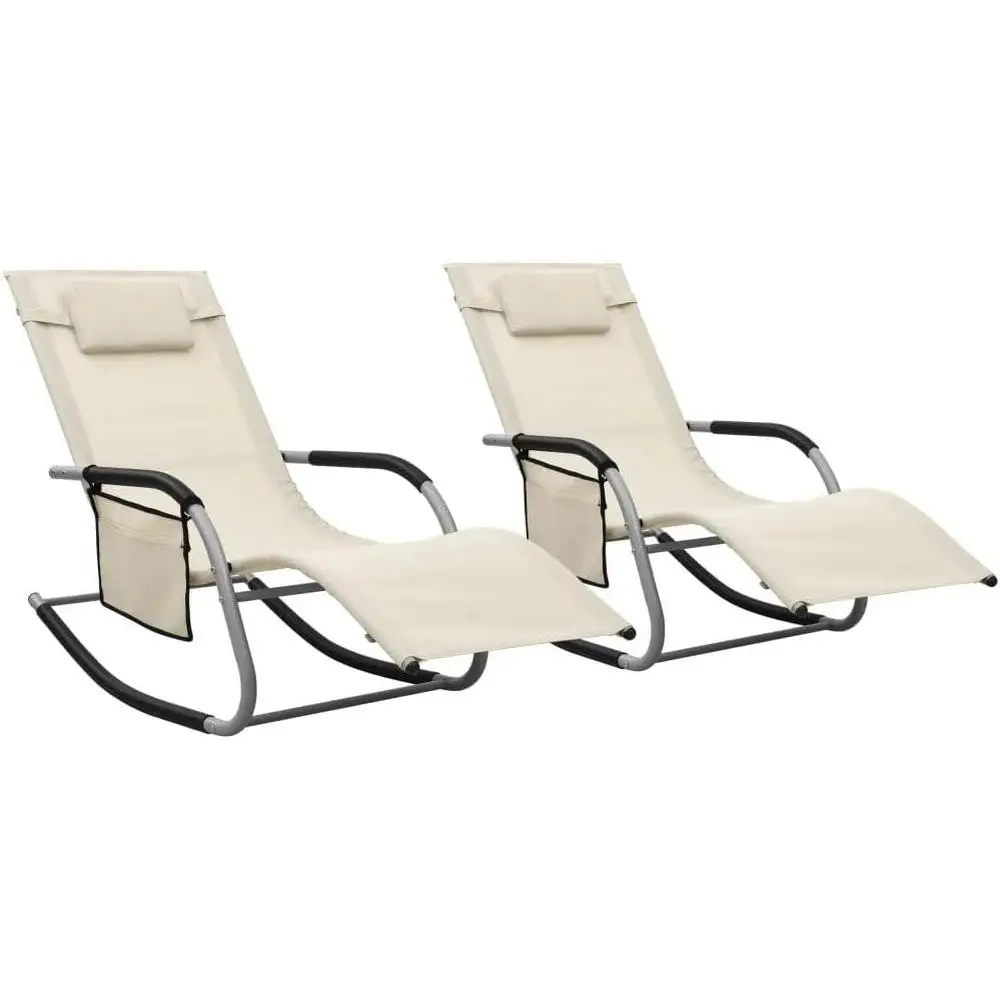 2pcs Textilene Sun Loungers Outdoor Furniture Adjustable Armrest Comfortable Relaxation Chairs Patio Garden Poolside Leisure