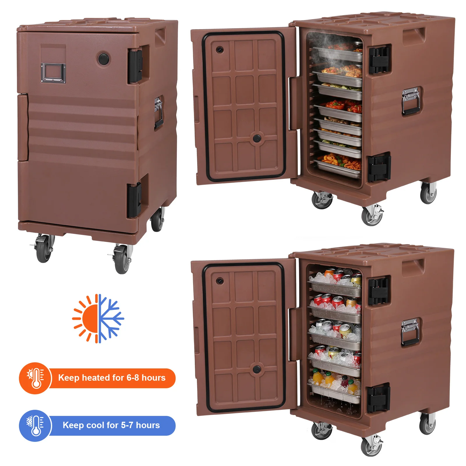 

118QT Insulated Food Pan Carrier Hot Box Food Warmer with Wheels W/Handles for Catering Restaurant Canteen Family Party