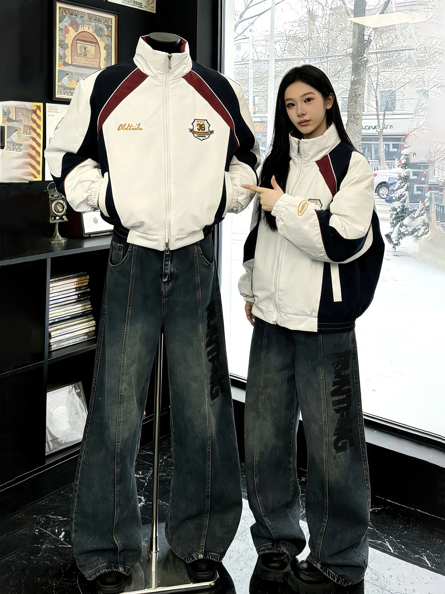 

Американская зимняя куртка для мужчин с контрастной вышивкой, теплая хлопковая, с коротким воротником, утолщенная, для мотоциклистов