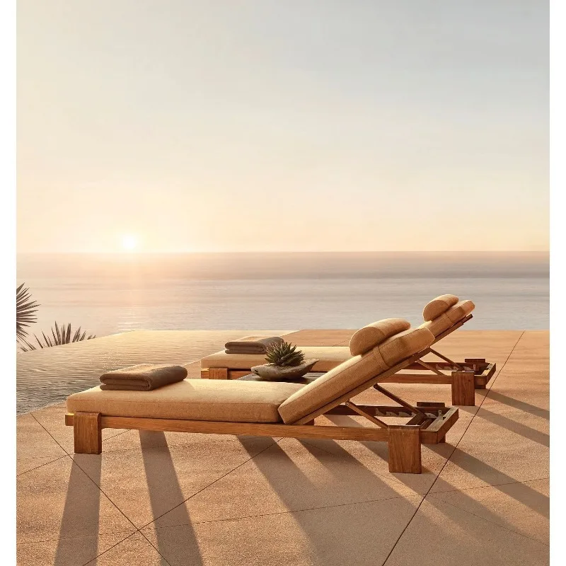 Custom Modern Design Solid Teak Wood Durable Exterior Use Outdoor Garden Furniture Portable Foldable Daybed Lounger Courtyard