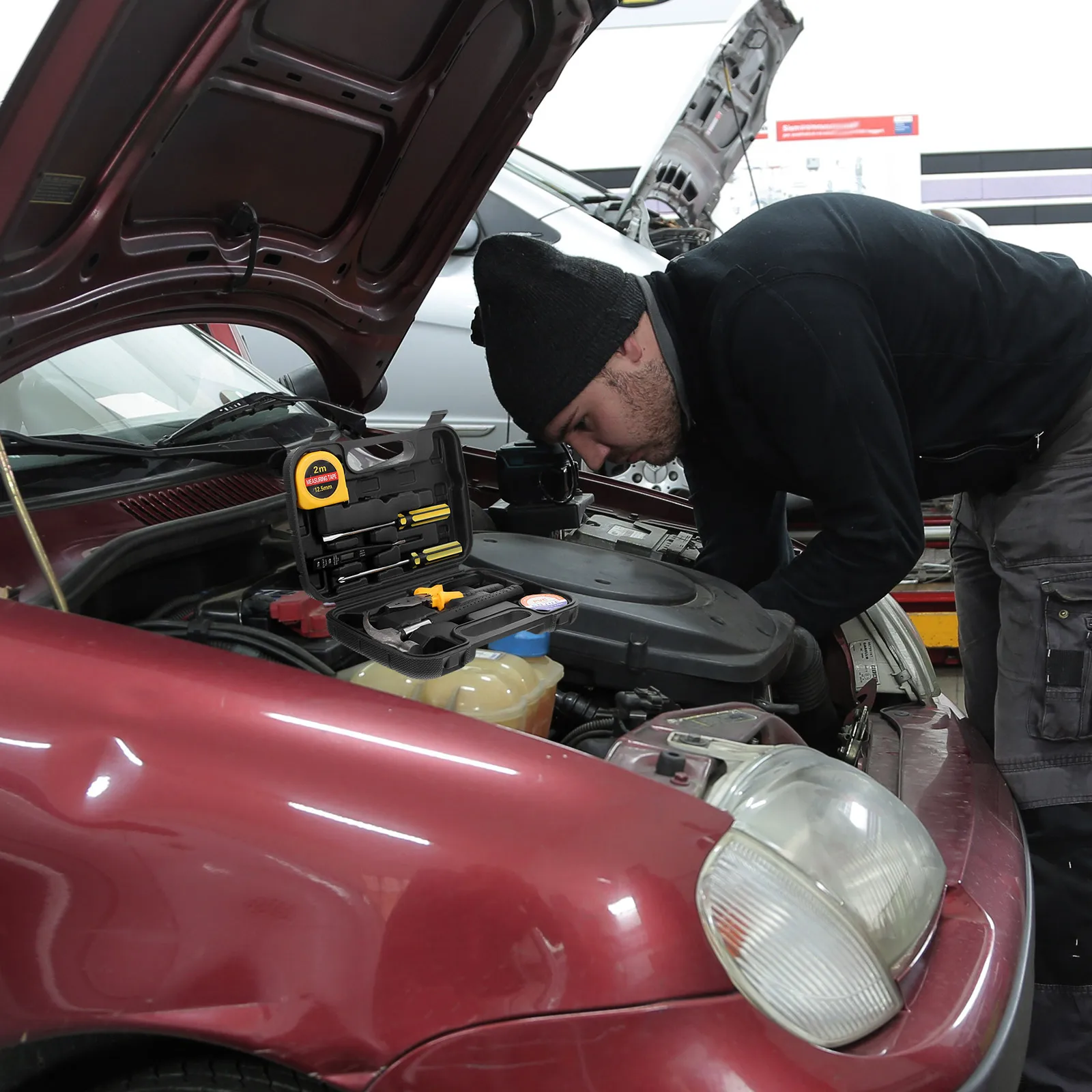 

9-Piece Tool Kit Combination Set Durable Home Vehicle Repair Mini Plastic Box 8009A-1 Sturdy Tools Assortment Practical for Home