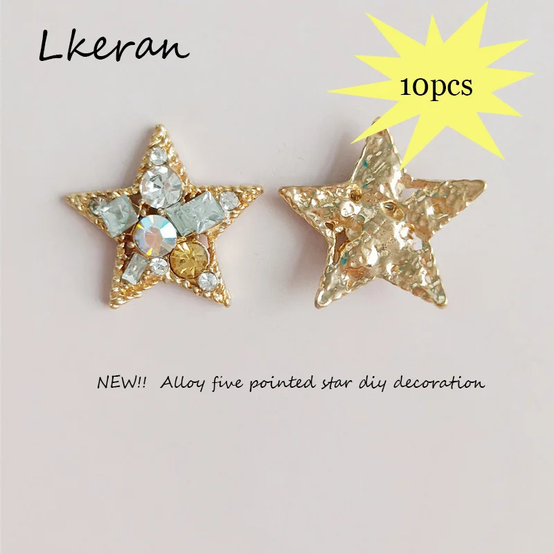 Fashion 10Pcs 23*24mm Golden Star Crystal Rhinestone Metal Buttons For Decoration DIY Hairpin Ornament Jewelry Accessories