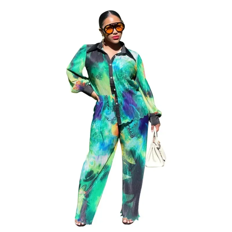 2 Pieces African Clothes for Women Autumn Fashion Long Sleeve V-neck Print Top Long Pant Matching Sets Outfits Africa Clothing