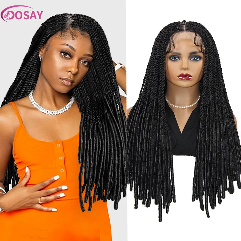 Synthetic Full Lace Frontal Wigs 24 Inch Soft Senegalese Twist Braided Wigs for Black Women Knotless Box Braiding Hair Wigs