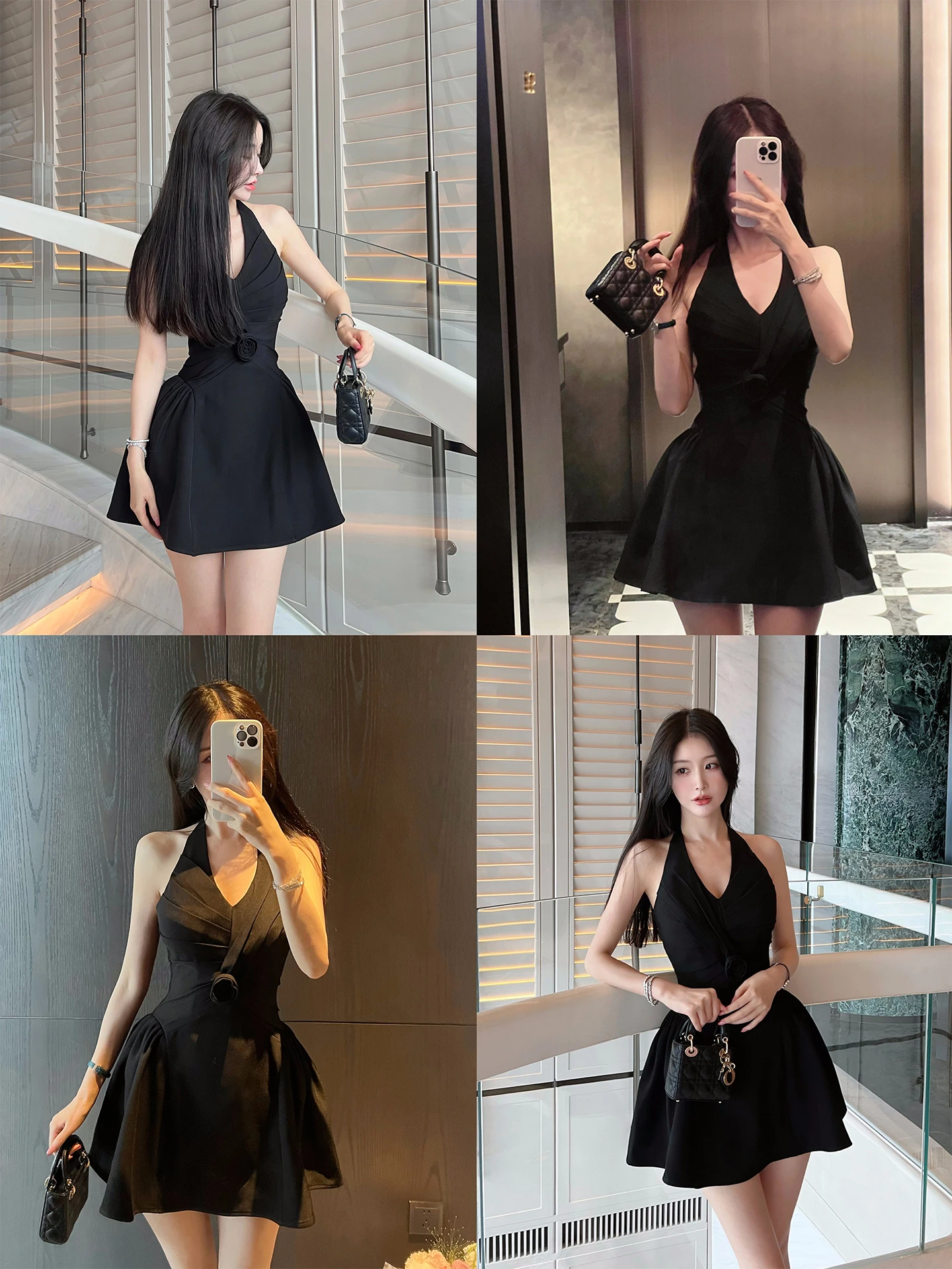 

Red Rose Detail Hanging Ne 3D Umbrella Skirt Dr Sexy Waist Cinched Women's Summer Dr V-Ne Svel Polyester Fiber