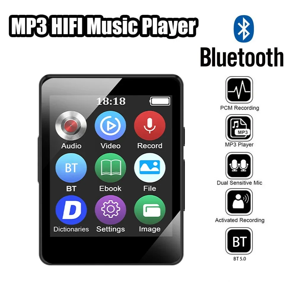 

Портативный mp3-плеер, Bluetooth 5,0, музыкальный стерео динамик, воспроизведение видео в формате Mini MP4 со встроенным экраном, FM-радио, запись для Walkman