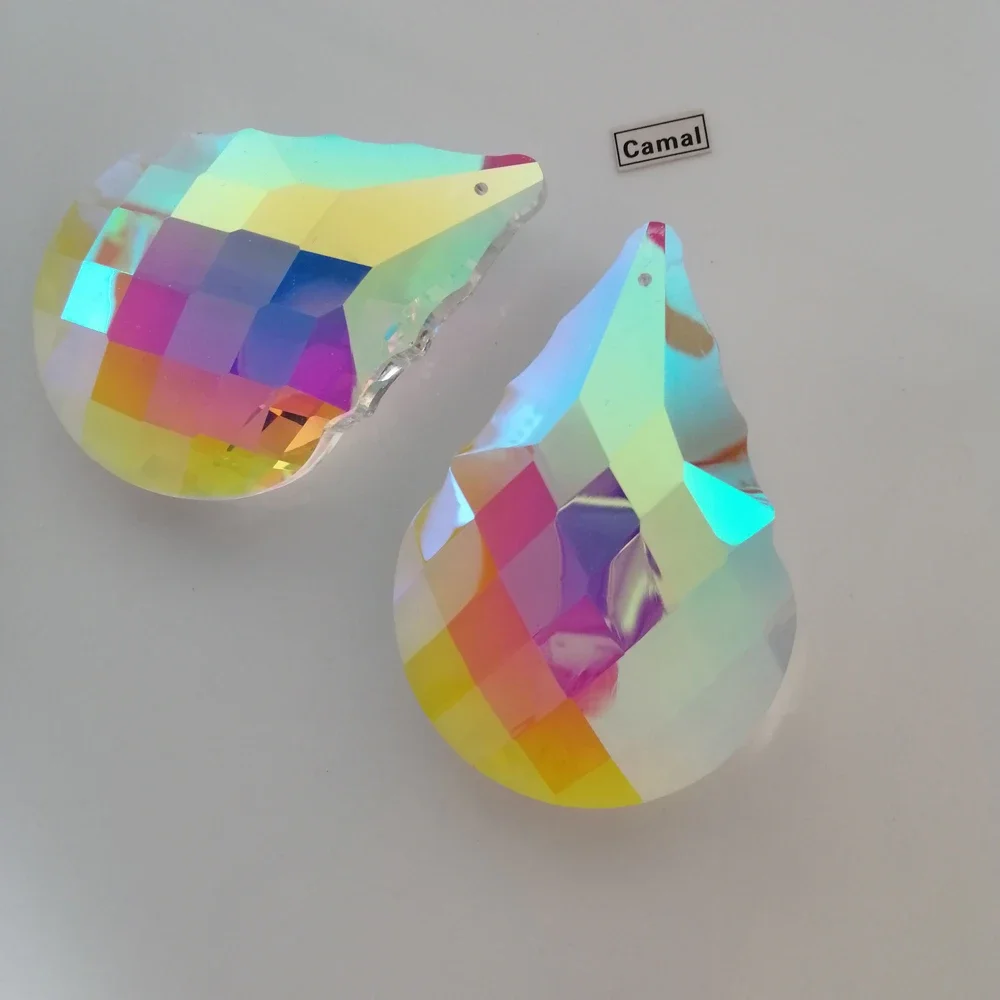 Camal 2Pcs 76mm Gourd Drop Crystal AB Color Suncatcher Chandelier Prisms Pendant Lamp Lighting Parts Home Lamp Wedding Window