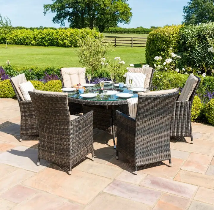 New Design Backyard Dining Set Garden Furniture Outdoor 6 Seat Large Armchairs With Ice Bucket Table Balcony Dining Set