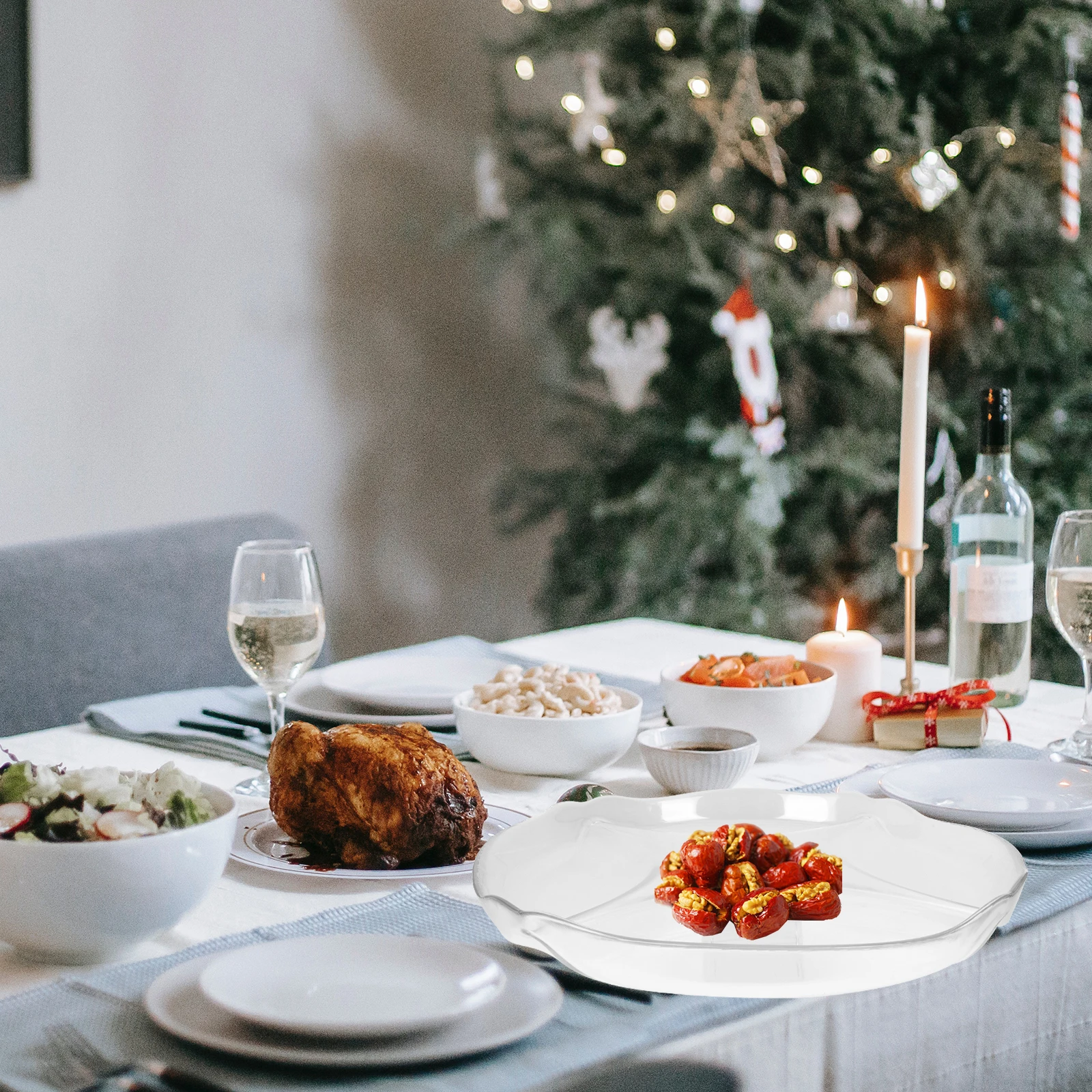 

Candies Plate Glass Multi Grids Plate Nordic Style Food Tray Dessert Tray Stackable Space Saving Breakfast Dinner Home Use