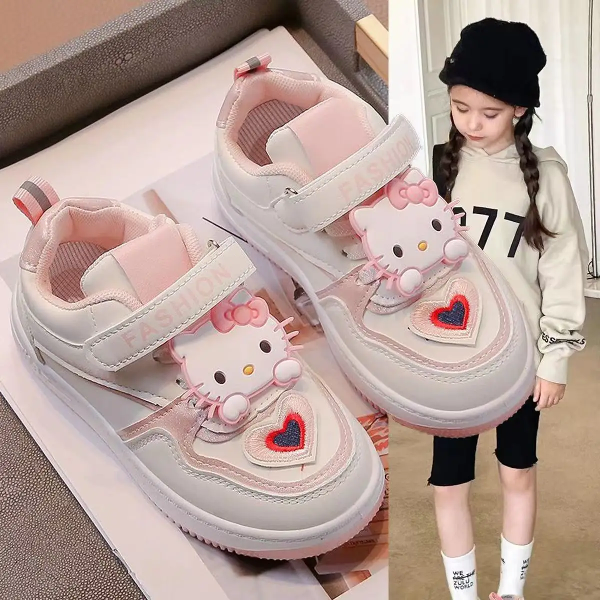 hello kitty cat Low Top 2024 autumn New pink Breathable Versatile Single Shoe real photos children shoes For Students kids shoes