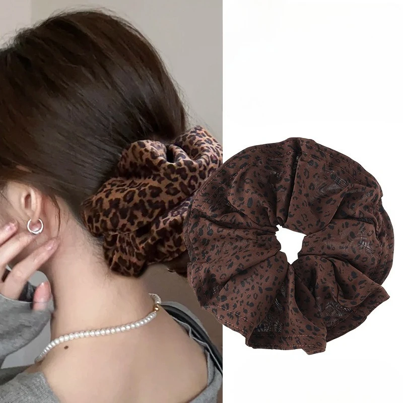 Retro Leopard Print Hair Scrunchies Elastic Hair Rope High Ponytail Hairbands Ponytail Holder Elegant Women Hair Accessories New