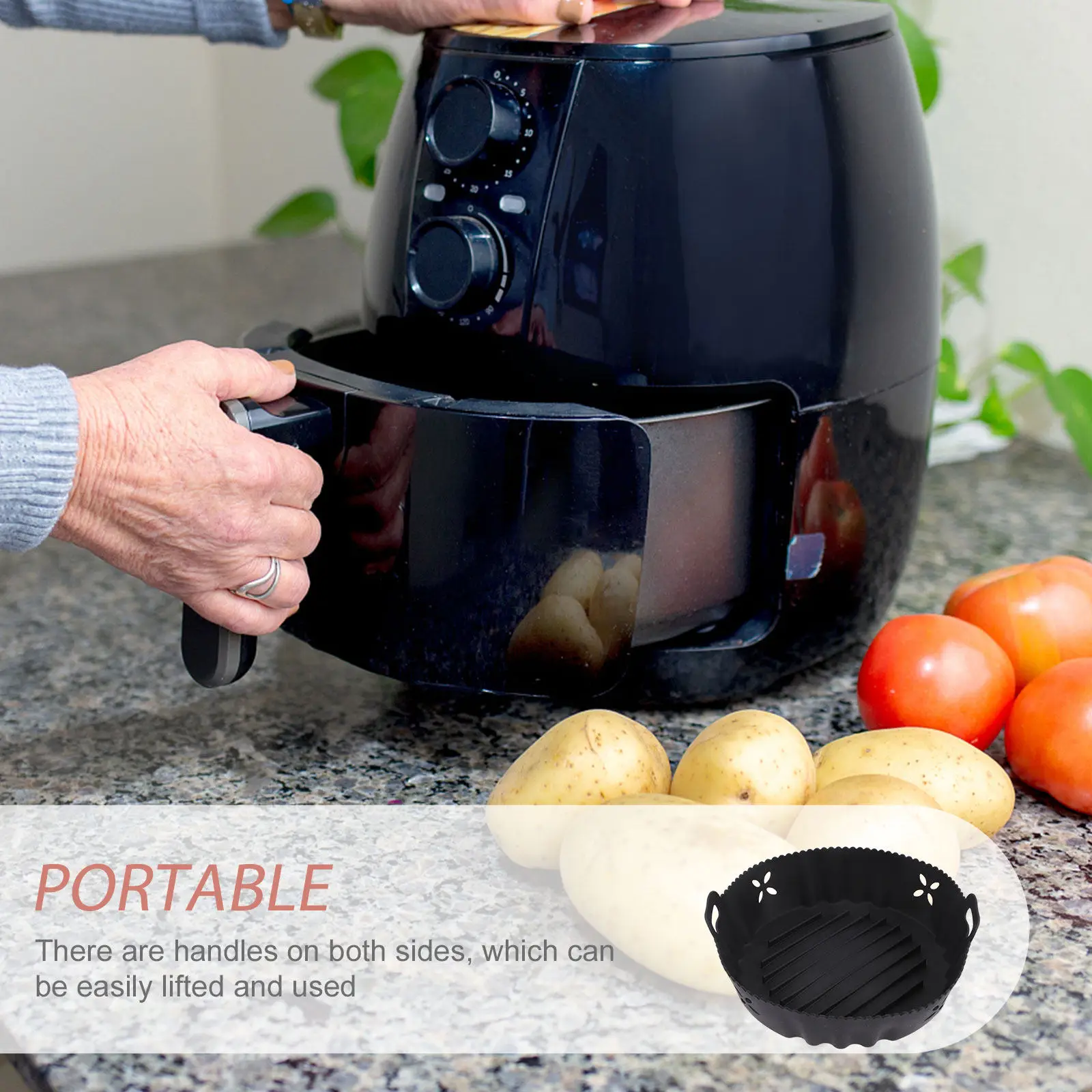 Forro de Silicone Antiaderente para Fritadeira a Ar, Reutilizável, Resistente ao Calor, Tapete para Cozinhar e Assar, Lavável na Máquina de Lavar Louç